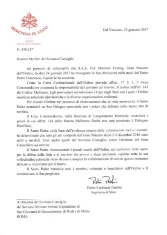 carta do Cardeal Parolin